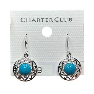 CHARTER CLUB Macy’s Silver Turquoise Hook Earrings NEW